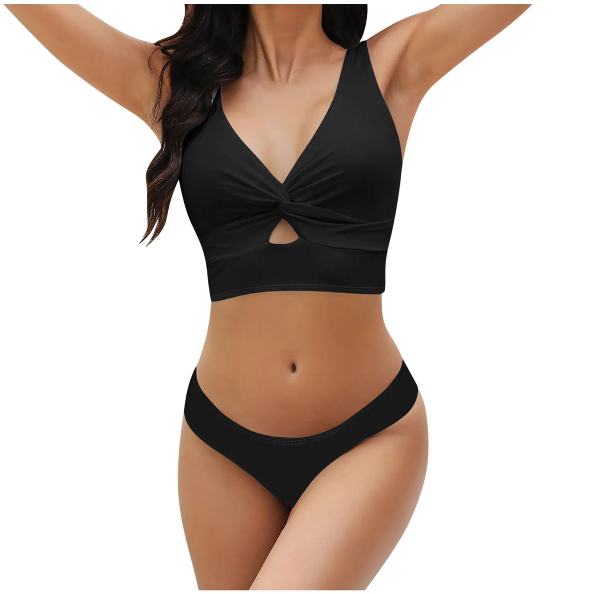 Solid Color Bikini Minimalist Design Halter & Cheeky Bottom, Cross-Border Two Piece Solid Bathing Suit
