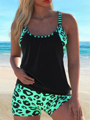 Strap Patchwork Tankini Set Modest Swimsuir with Printed Two-Piece Conservative Swimwear