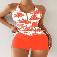 Coconut Print Tankini Set Swim Top & Boyleg Two Piece Swimwear for
