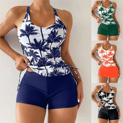 Coconut Print Tankini Set Swim Top & Boyleg Two Piece Swimwear for
