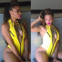 Holiday Zip Front One Piece Swimsuit Deep V Neck Tummy Control Monokini Bathing Suit for