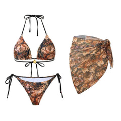See Through Chiffon Cover-Up Set 3-Piece Bikini Sets with Wrap Miniwear