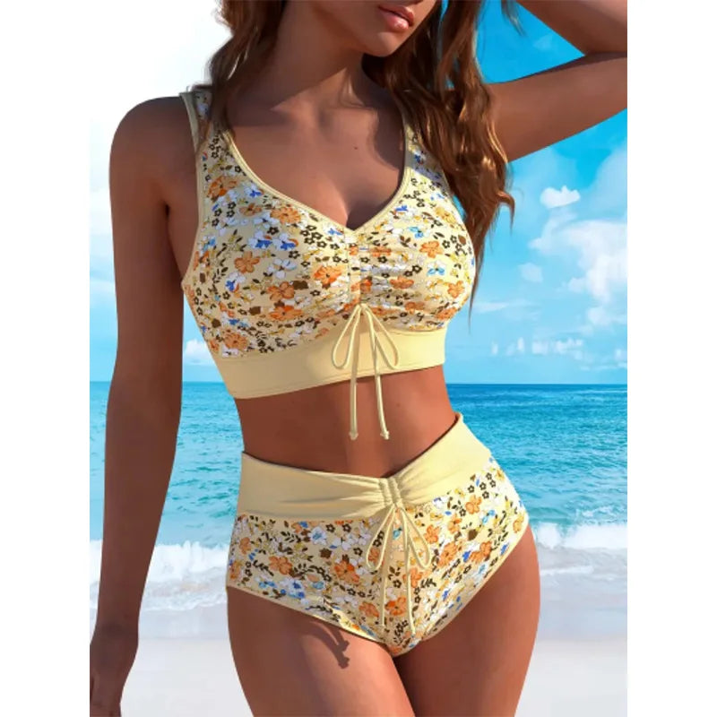 Backless Bikini Set Halter Tie Two Piece Swimwear Floral Swimsuits Clothing