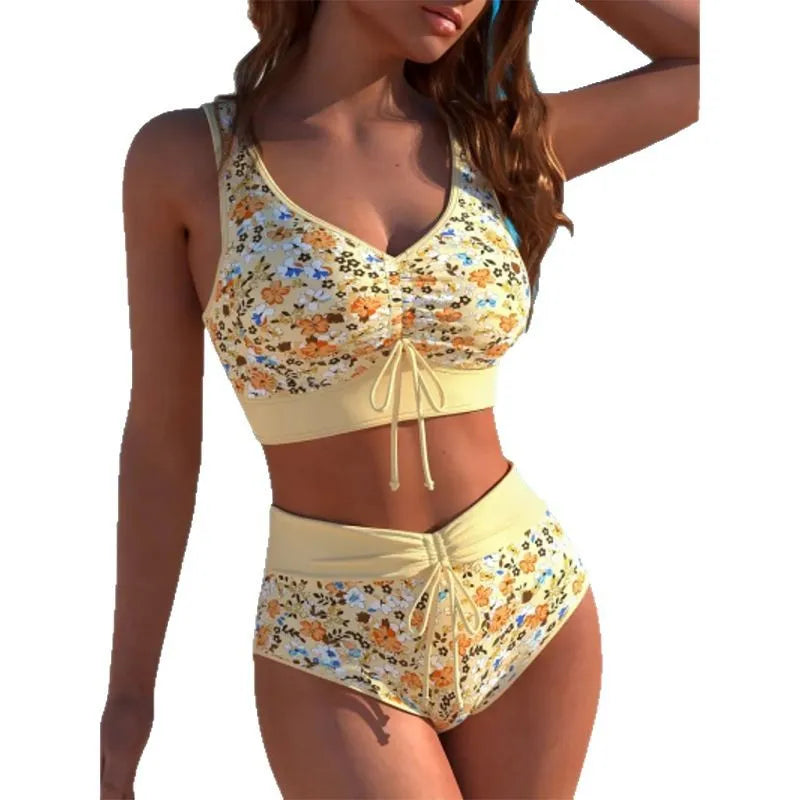 Backless Bikini Set Halter Tie Two Piece Swimwear Floral Swimsuits Clothing