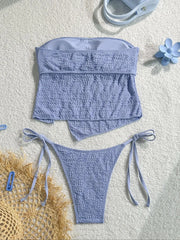 Backless Bandeau Bikini Bow Tie Swimsuit Set Tummy Control Bottom Off Shoulder Two Piece Suit