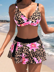 Floral Bikini Set High-Waist Swimsuit with Adjustable Ties Trendy Two-Piecewear Split Bathing Suit