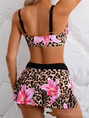 Floral Bikini Set High-Waist Swimsuit with Adjustable Ties Trendy Two-Piecewear Split Bathing Suit