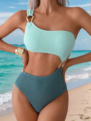 One-Shoulder Two Piece Bikini Sets Swimsuit Cut-Out Swimsuit with Metal Rings Two Pieces