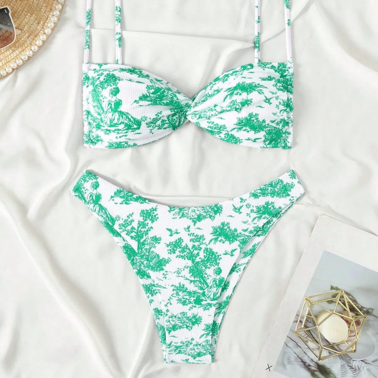 Pink Floral Micro Bikini Set High-End Swimwear with Adjustable Ties Floral Swimwear