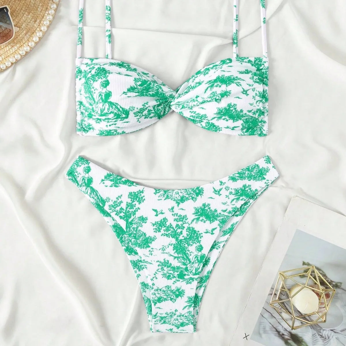 Pink Floral Micro Bikini Set High-End Swimwear with Adjustable Ties Floral Swimwear