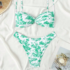 Pink Floral Micro Bikini Set High-End Swimwear with Adjustable Ties Floral Swimwear