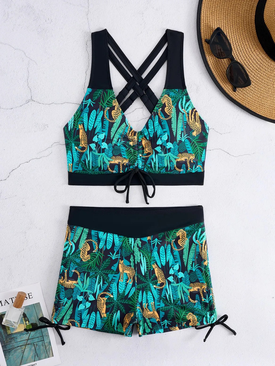 Print Bikini Set Comfortable Bottom & Adjustable Top Two-Piece Swimsuit Bandage Outfit