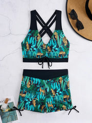 Print Bikini Set Comfortable Bottom & Adjustable Top Two-Piece Swimsuit Bandage Outfit