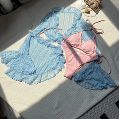 Lace Mesh Bikini Set 4-Piece See-Through Cover Up Swimwear