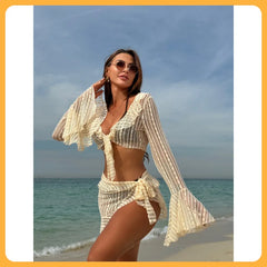 Lace Mesh Bikini Set 4-Piece See-Through Cover Up Swimwear