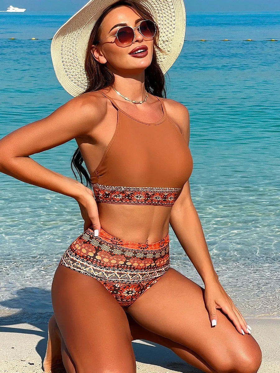 Vintage Floral Bikini Set Push-Up Underwire Top & Bottom Classic Print Two-Piece Swimsuit