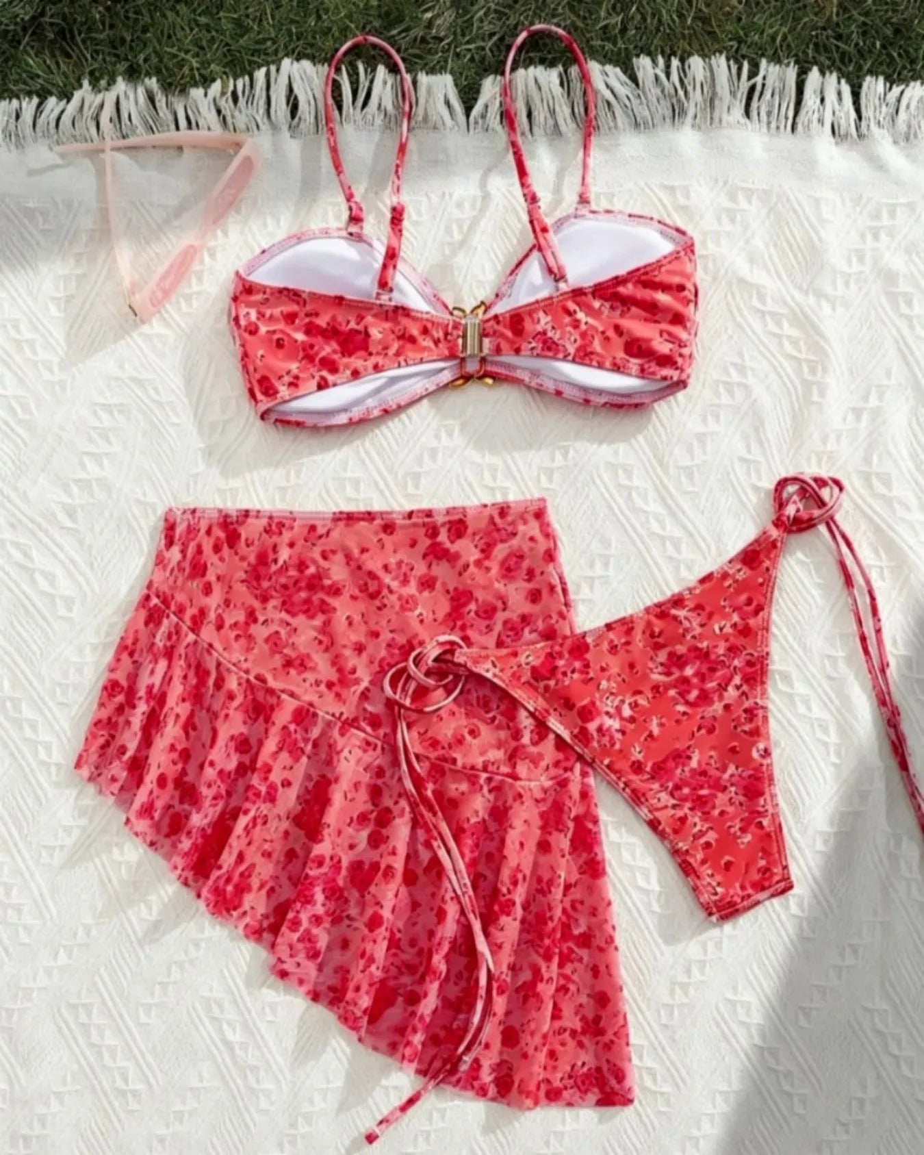 3 Piece Bikini Set Two Piece Swimsuit with Cover Up Swimwearwear Thongs Swimsuit