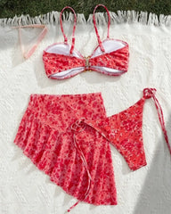 3 Piece Bikini Set Two Piece Swimsuit with Cover Up Swimwearwear Thongs Swimsuit