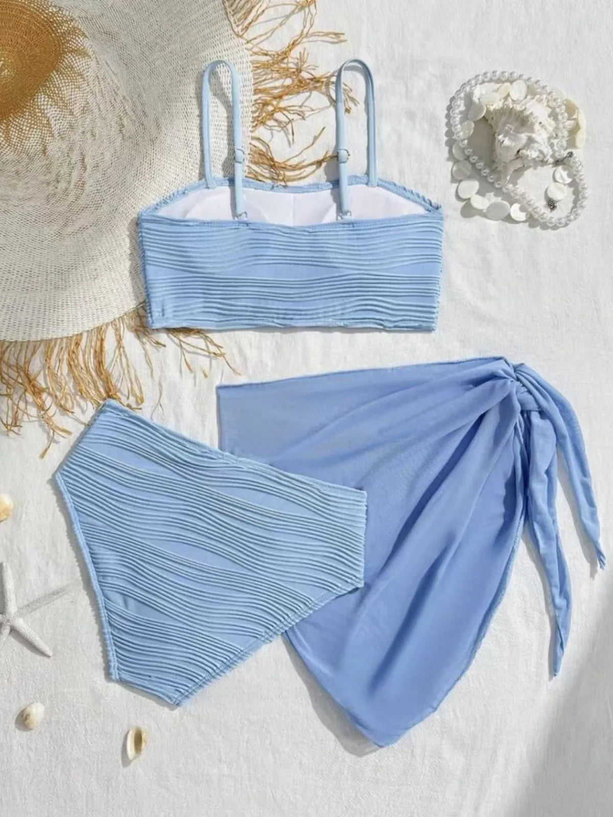 3 Piece Swimsuit for Small Bust Enhance Bikini Set with Cover Up for & Pool Solid Swim