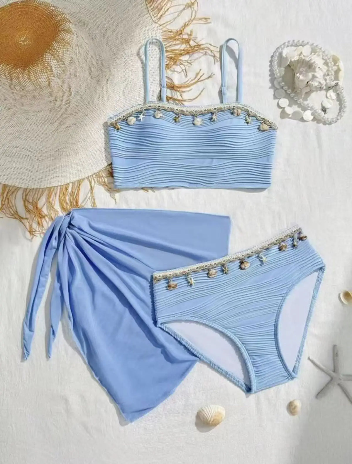 3 Piece Swimsuit for Small Bust Enhance Bikini Set with Cover Up for & Pool Solid Swim