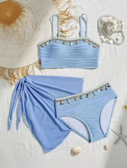 3 Piece Swimsuit for Small Bust Enhance Bikini Set with Cover Up for & Pool Solid Swim