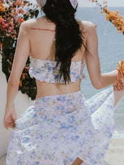 3-Piece Bikini Set Elegant Halter Neck Top Swimsuit Mesh See Through Cover Ups