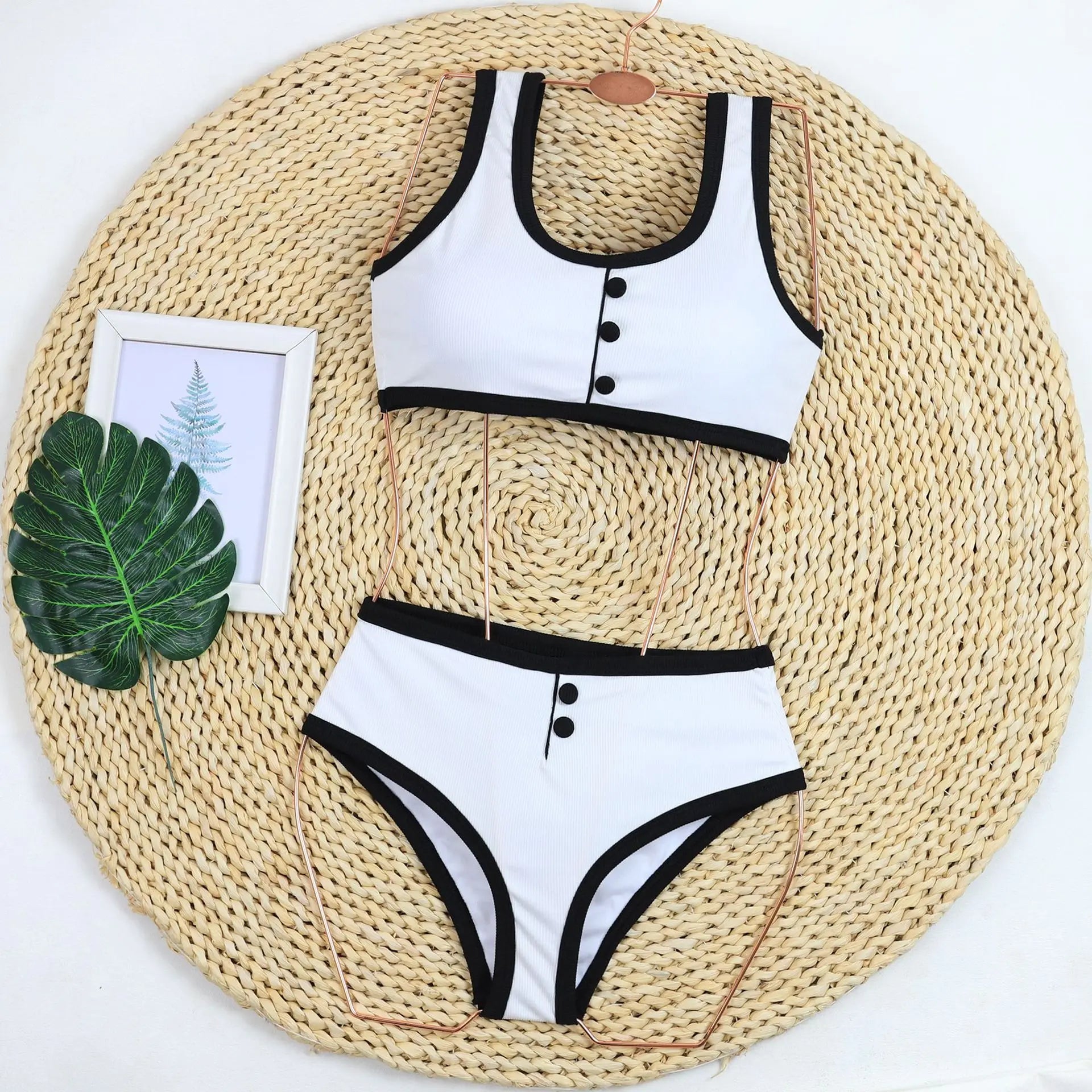 Black Whiteed Bikini Set Two Piece Swimsuit Color Block Minimalist Swimwear