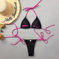 Chest Cut Out Tie Side Two Piece Bikini Set Swimsuit Bandage Bathing Suit