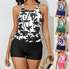 Coconut Print Tankini Set | Square Cut Bottom Printed Tops Set Swimsuit