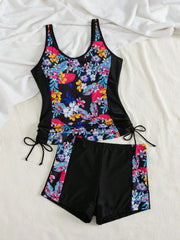 Double Strap Sporty Tankini Set Athletic Two Piece Swimsuit with Boyleg Tummy Control Swimwear
