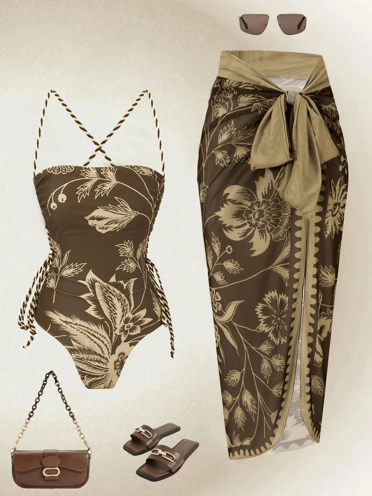 Elegant One Piece Swimsuit with Two Piece Swimwear Seted Tummy Control Bathing Suit