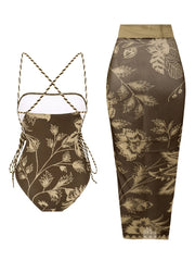 Elegant One Piece Swimsuit with Two Piece Swimwear Seted Tummy Control Bathing Suit