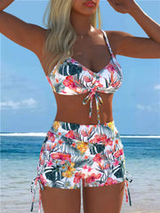 Floral Printed Halter Tank Top Two Piece Bikini Set Tummy Control Swimsuit