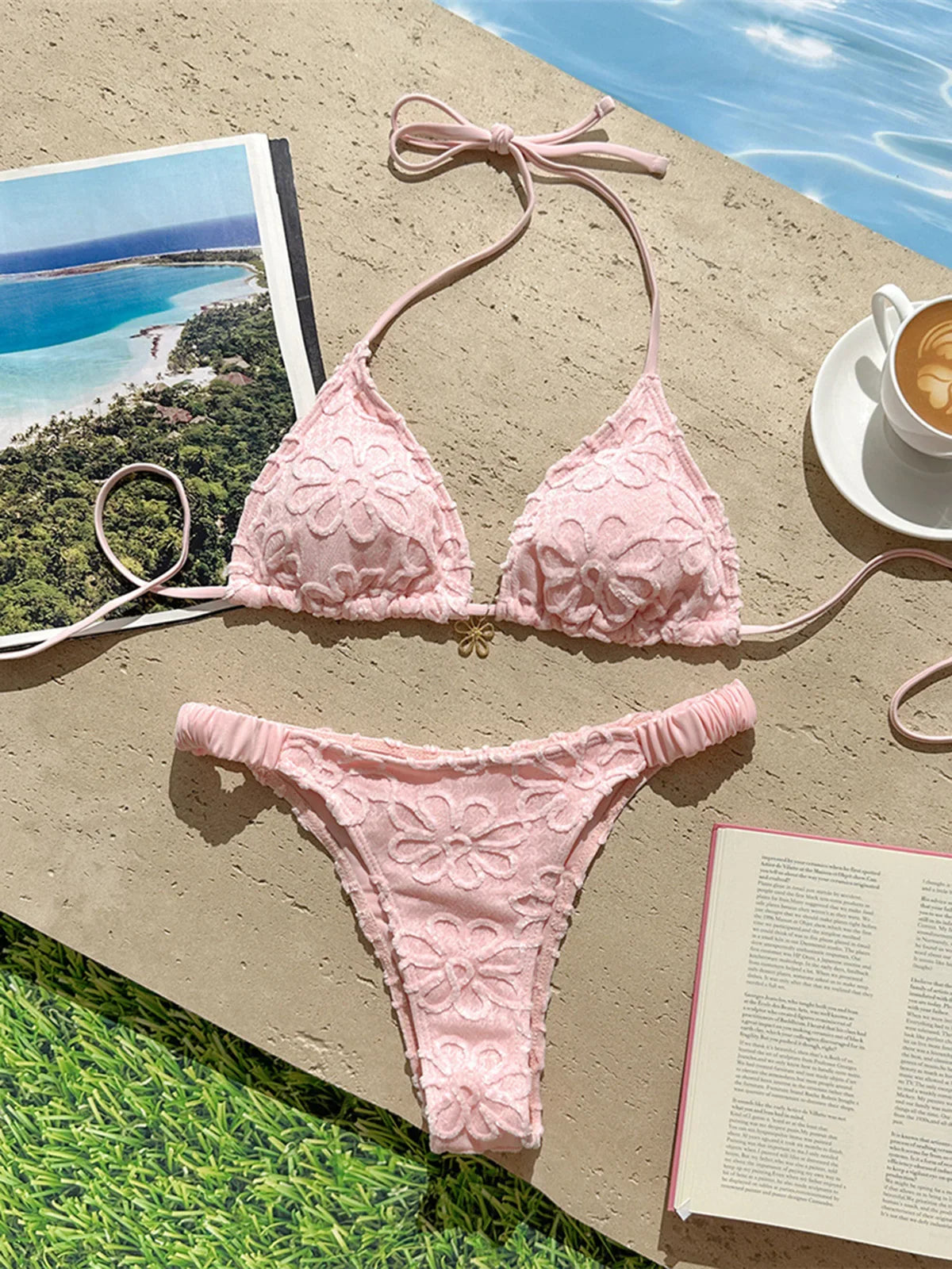Flower Printed Halter Bikini Two-pieces Bikini Set