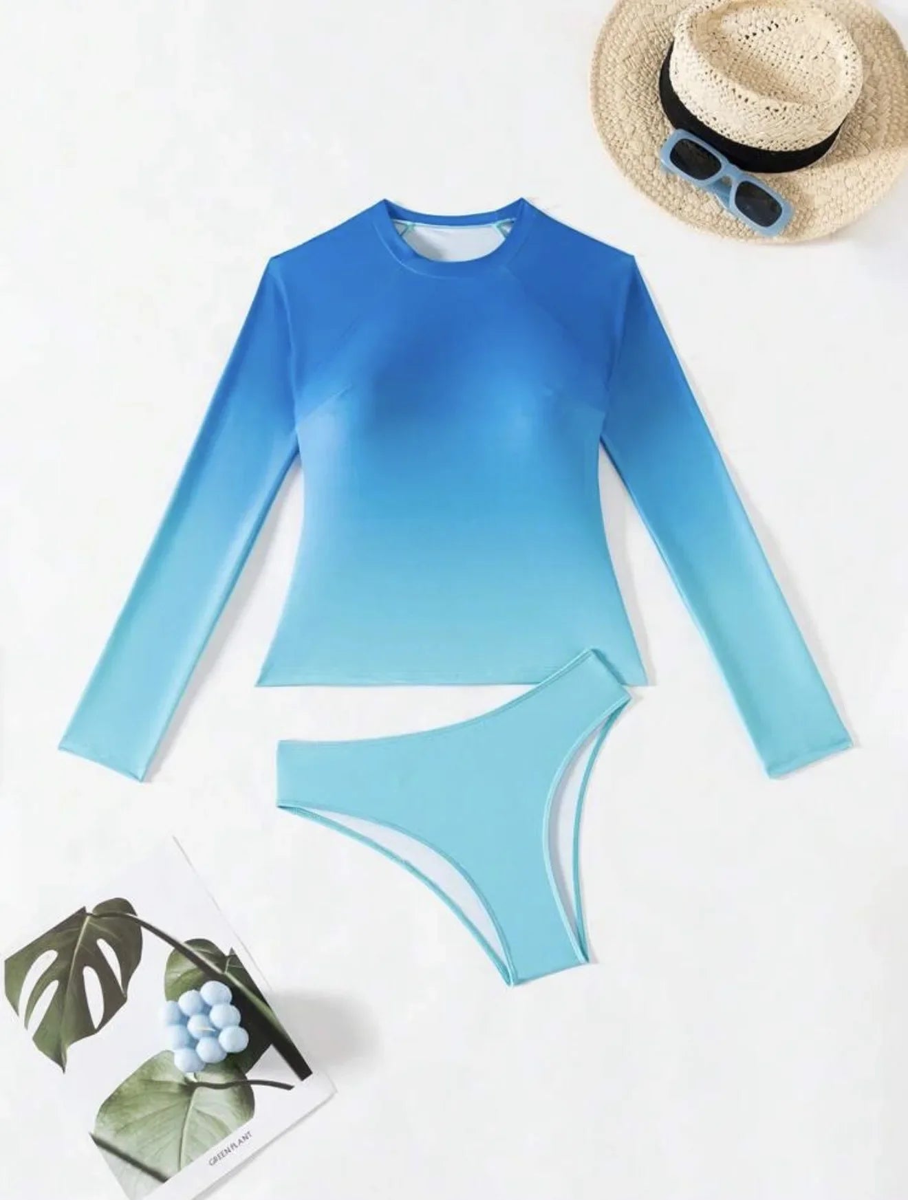 Long Sleeve Pullover Tops Two Piece Rash Guard Swimsuits Swimsuit with Panties Swimwear