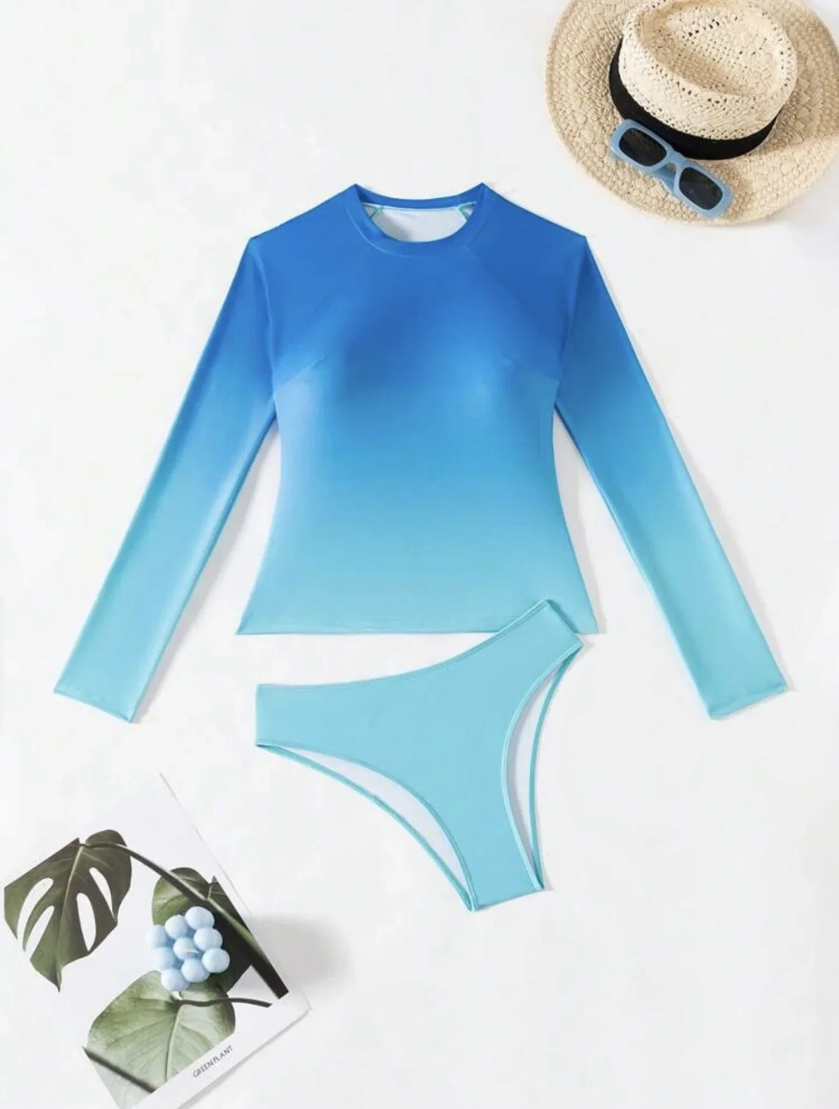 Long Sleeve Pullover Tops Two Piece Rash Guard Swimsuits Swimsuit with Panties Swimwear