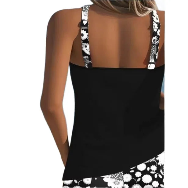 Plus Size Tankini Seted Quick-Dry Swim & Modest Tummy Control Rash Guard Top Swimsuit