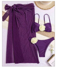 Synner Foral Bikini Two-Piece Swimsuit Slimming Three-Piece Set Cross-Border Swimwear Sundress
