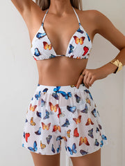 3 Piece Bikini Set Digital Print Boyshorts Two Piece Swimsuit Bathing Suit
