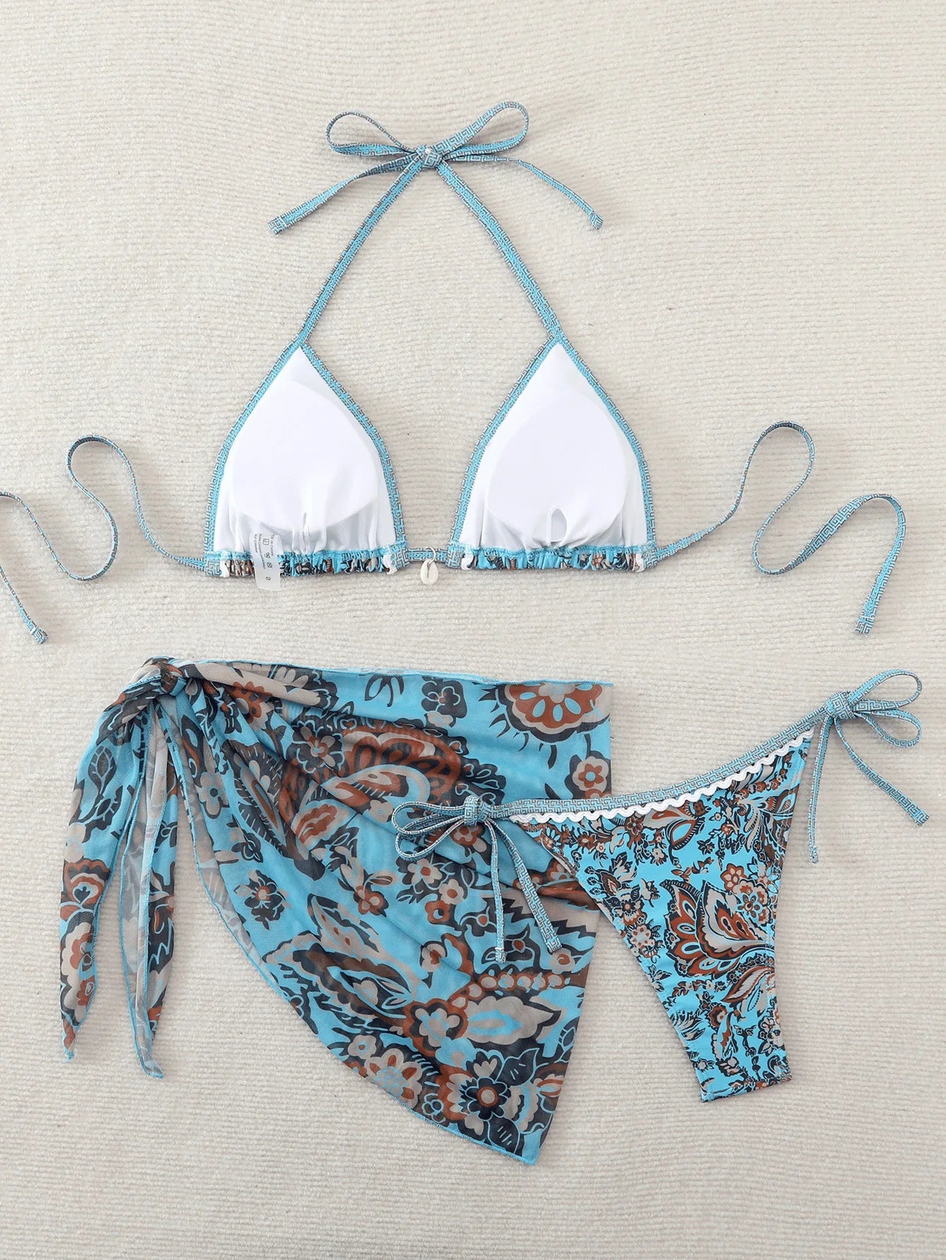 Printed 3 Piece Bikini Set Triangle Two Piece Swimsuit with Cover Up Swimwear Sets