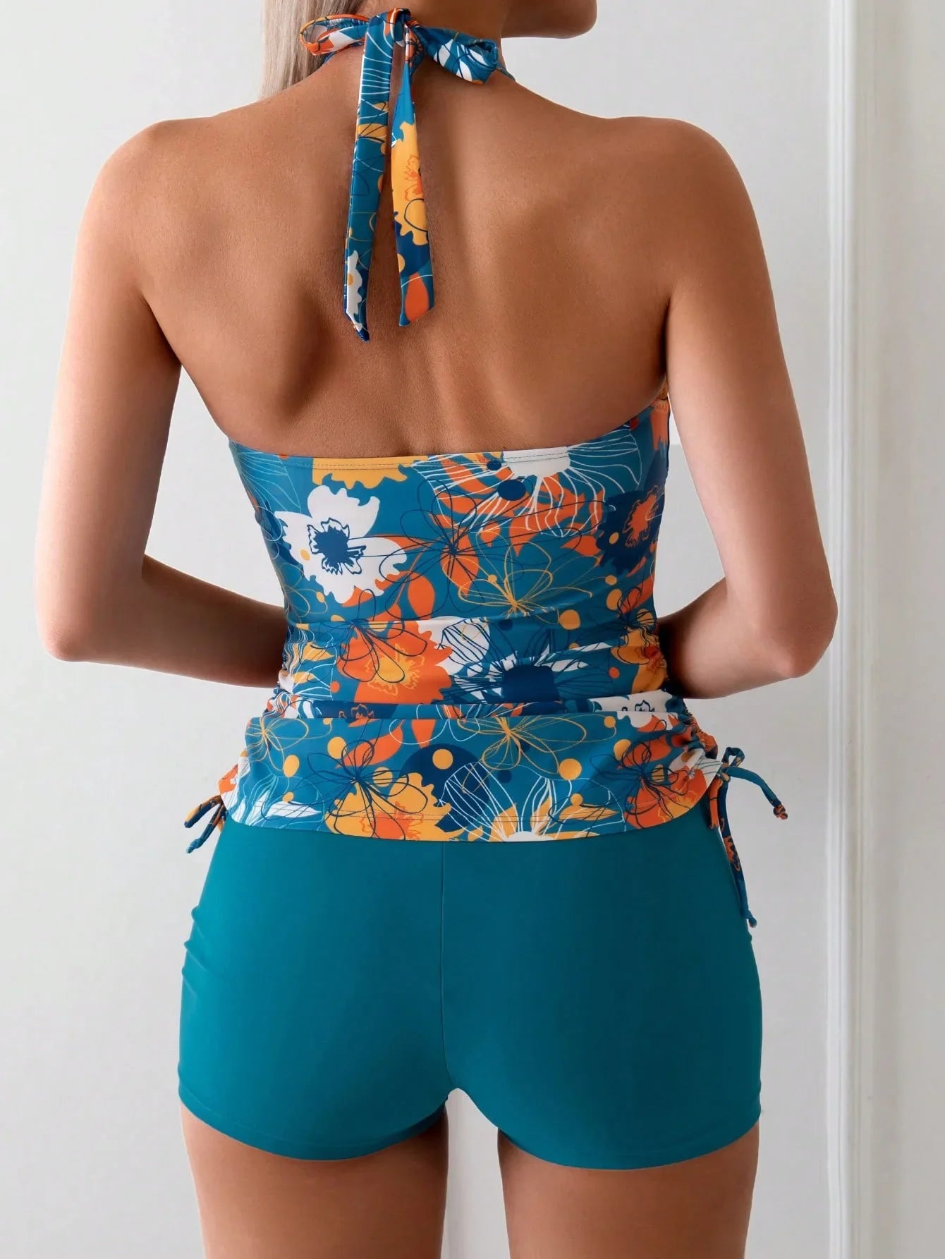 Printed Halter Modest Two Piece Bikini Set Floral Bandage Swimsuit Sets