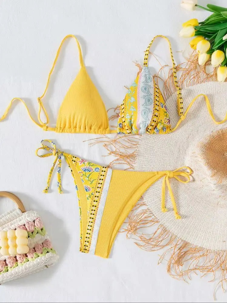 Printed Two Piece Bikini Set Tummy Control Swimsuit Bandage Bathing Suit