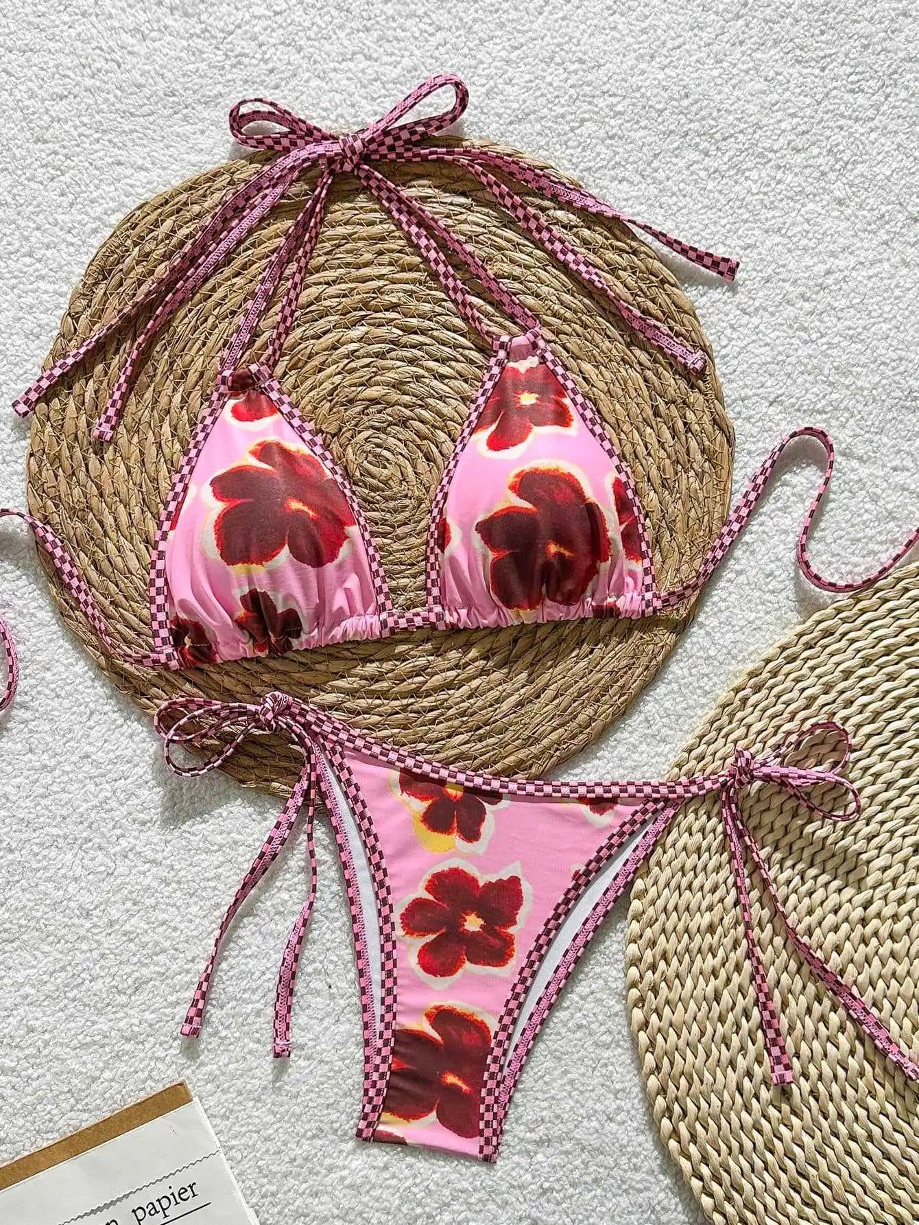 Printed Tie Side Triangle Two Piece Bikini Set Tummy Control Swimsuit Bathing Suit