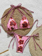 Printed Tie Side Triangle Two Piece Bikini Set Tummy Control Swimsuit Bathing Suit