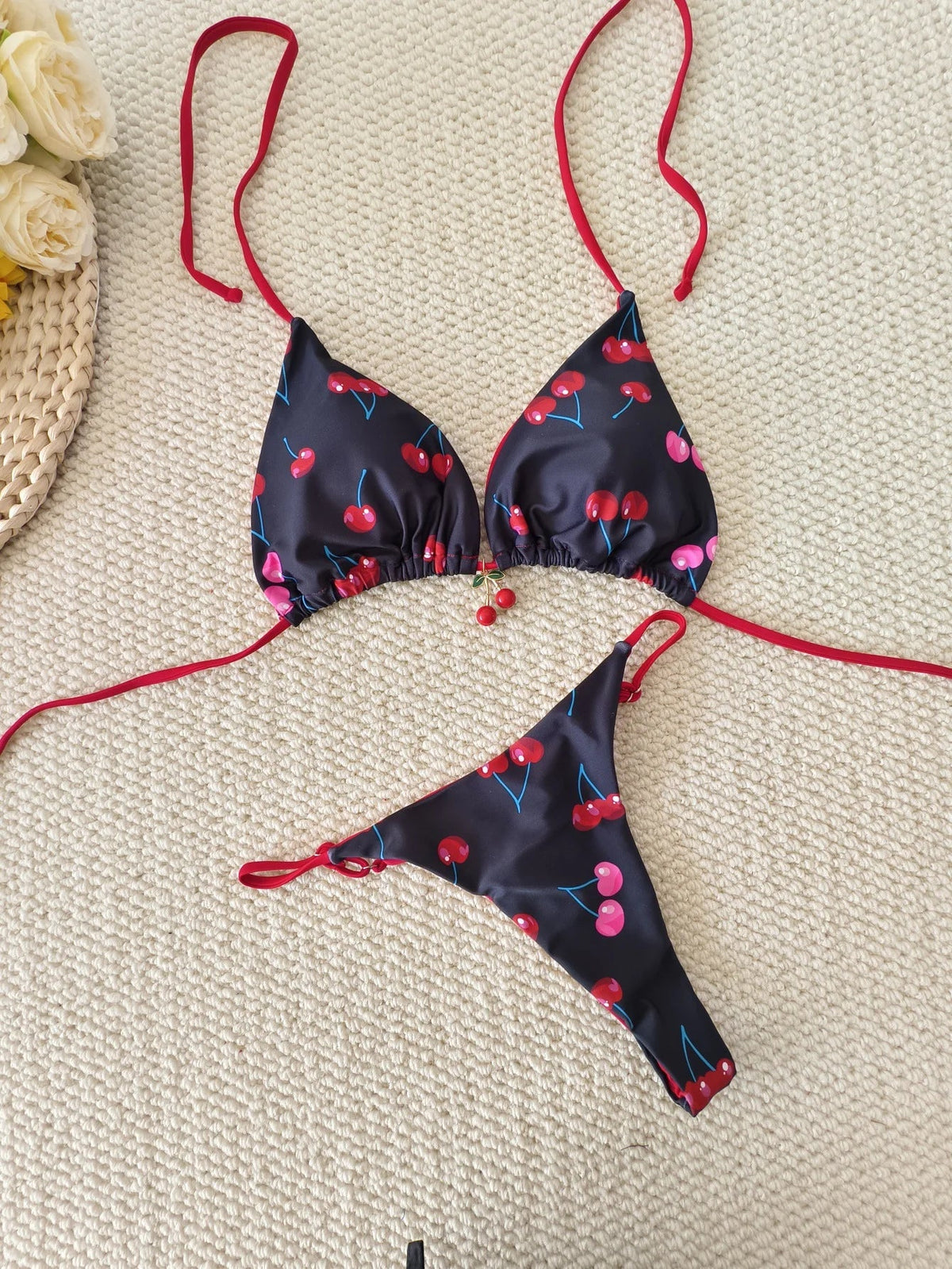 Printed Tie Side Two Piece Bikini Set Tummy Control Swimsuit Bandage Set Suit