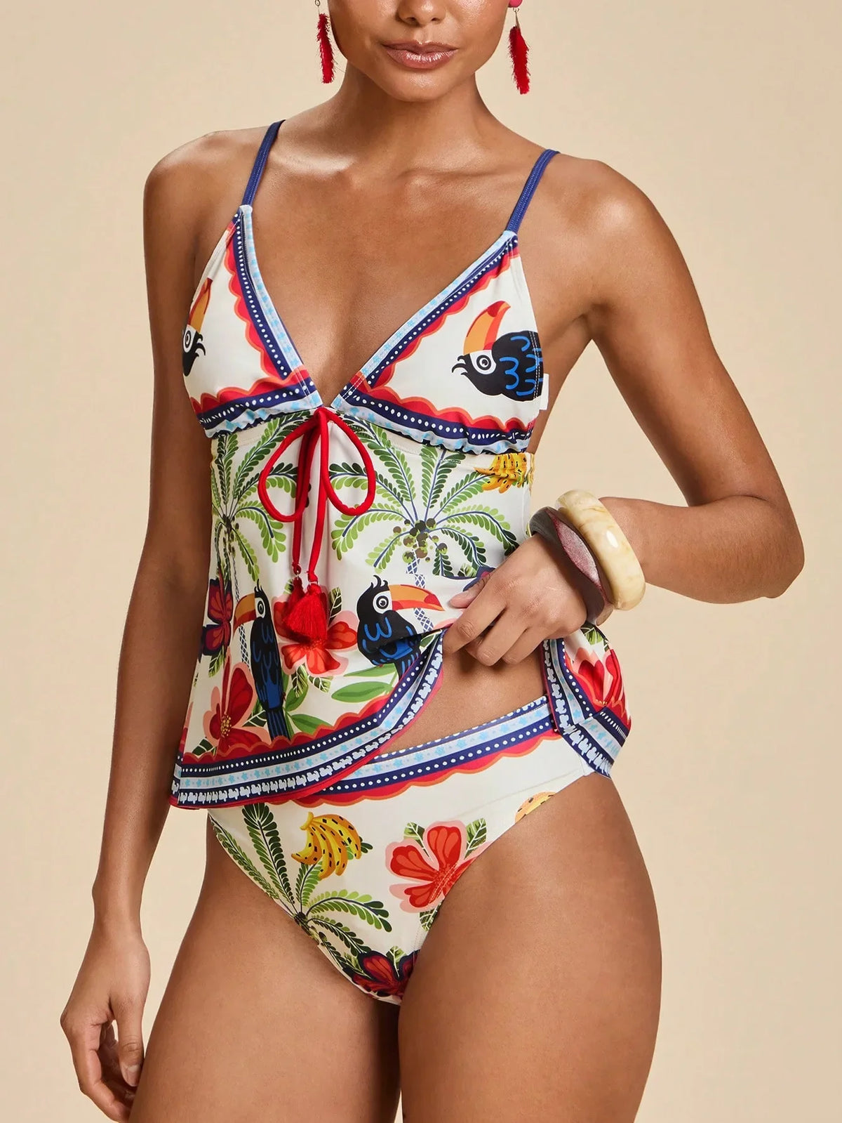 Printed Two Piece Bikini Set Floral Bikini Swimsuit Panties Set Swim