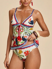 Printed Two Piece Bikini Set Floral Bikini Swimsuit Panties Set Swim