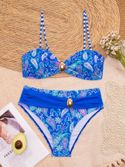 Retro Color Block Two Piece Bikini Set Tummy Controled Swimwear