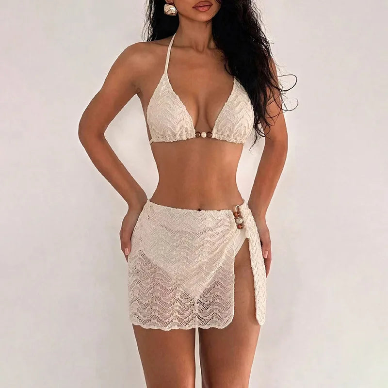 3 Piece Bikini Set Tummy Controled Swimwear with Cover Up