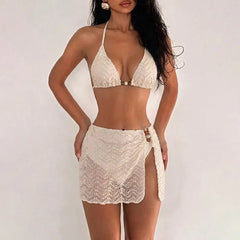 3 Piece Bikini Set Tummy Controled Swimwear with Cover Up